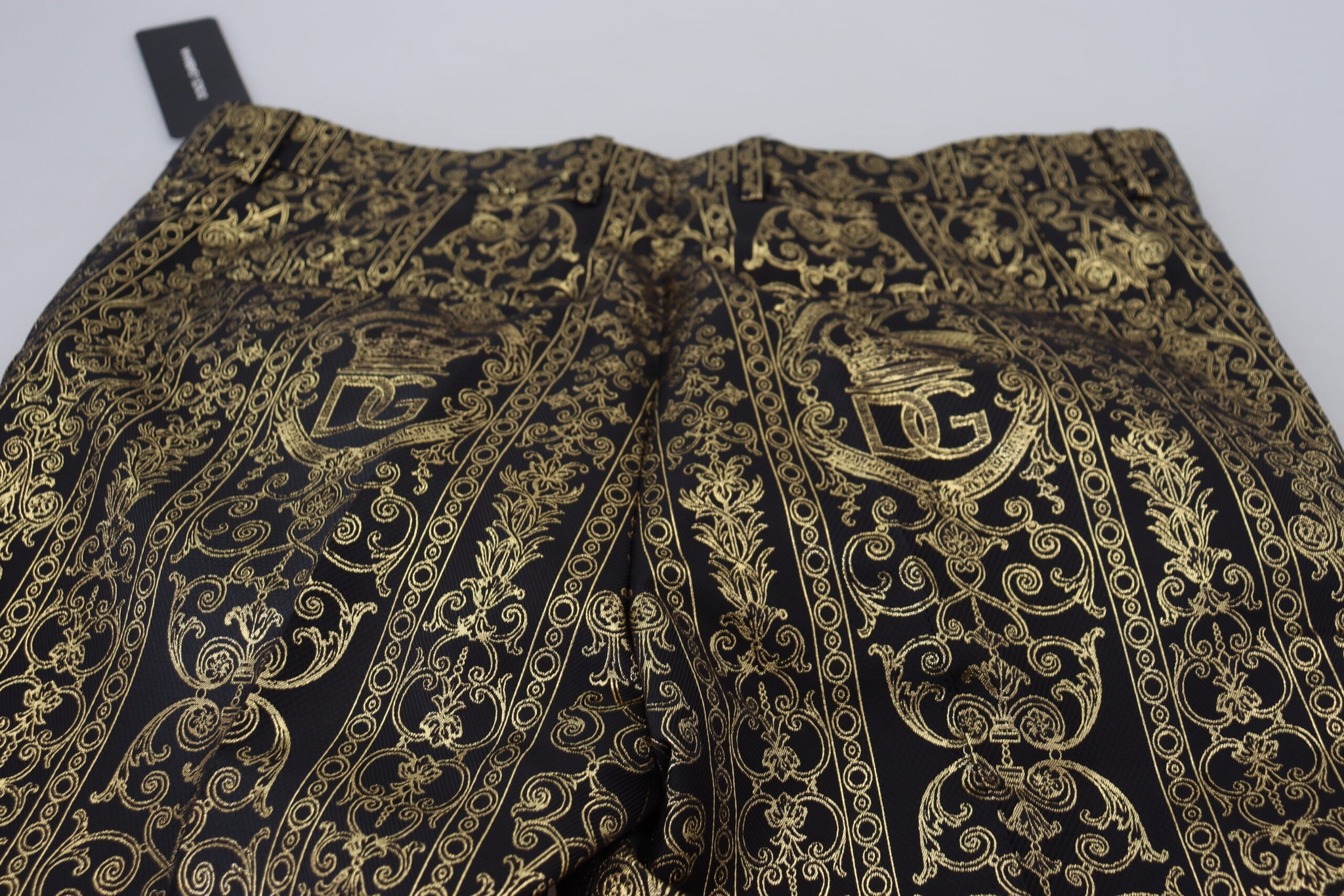 Dolce & Gabbana Black Gold Jacquard Dress Trouser Pants
