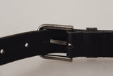 Dolce & Gabbana Black Calf Leather Logo Engraved Metal Buckle Belt