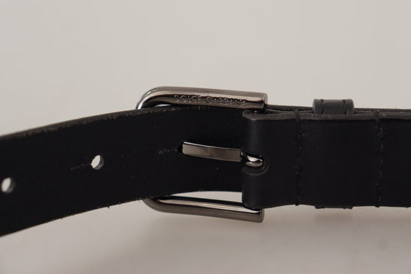 Dolce & Gabbana Black Calf Leather Logo Engraved Metal Buckle Belt