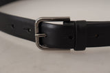 Dolce & Gabbana Black Calf Leather Classic Logo Metal Buckle Belt