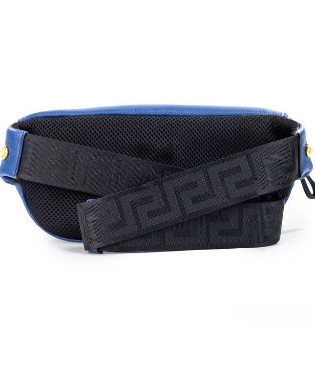Versace Small Navy Calf Leather Medusa Pendant Fanny Waist Pack Belt Bag