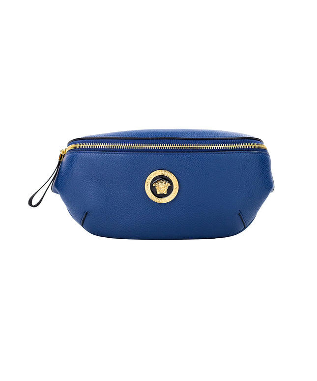 Versace Small Navy Calf Leather Medusa Pendant Fanny Waist Pack Belt Bag