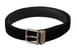 Dolce & Gabbana Black Classic Velvet Logo Engraved Metal Buckle Belt