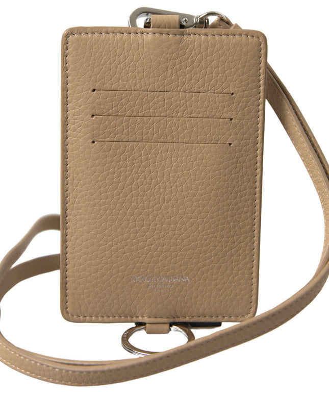Dolce & Gabbana Beige Leather Lanyard Logo Card Holder Men Wallet