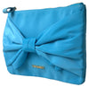 Twinset Blue Tafta Silk Large Bow Zipper Clutch Women Borse Logo Bag