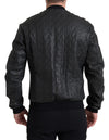 Dolce & Gabbana Black Leather Full Zip Bomber Coat Jacket