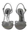 Dolce & Gabbana Silver Crystal Ankle Strap Sandals Shoes