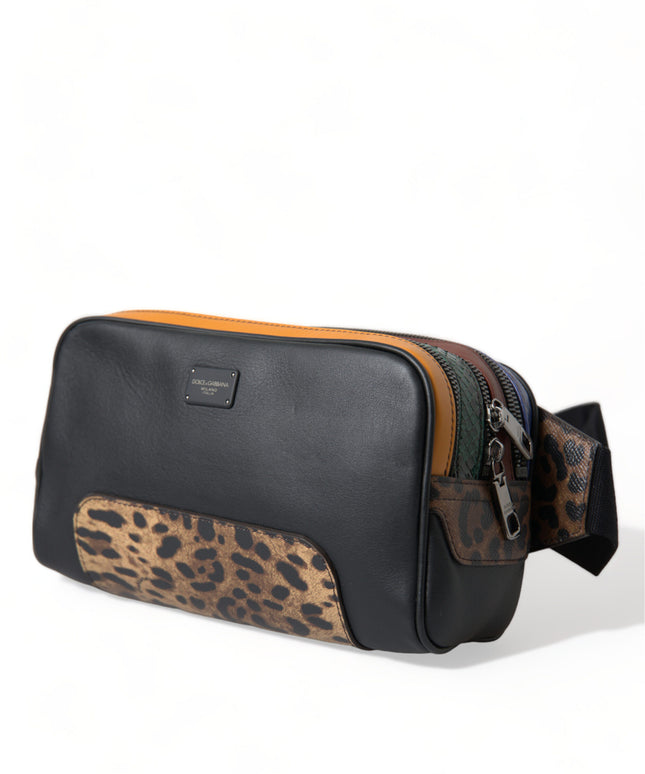 Dolce & Gabbana Black Exotic Leather Logo Belt Waist Fanny Pack Bag