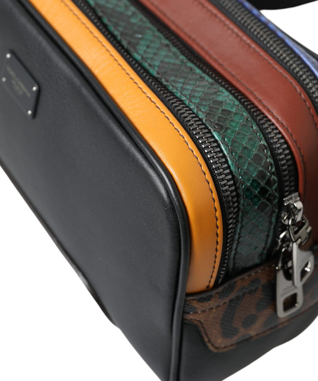 Dolce & Gabbana Black Exotic Leather Logo Belt Waist Fanny Pack Bag