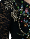 Dolce & Gabbana Blue Crystal Floral Lace Long Gown Dress