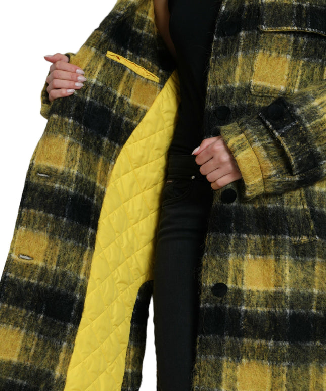 Dolce & Gabbana Yellow Plaid Long Sleeve Casual Coat Jacket