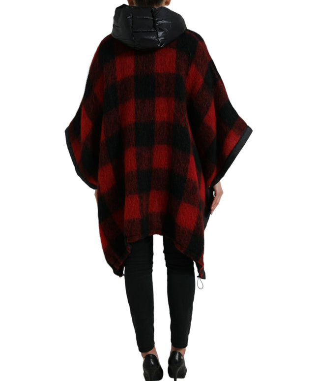 Dolce & Gabbana Black Red Buffalo Check Hooded Poncho Jacket