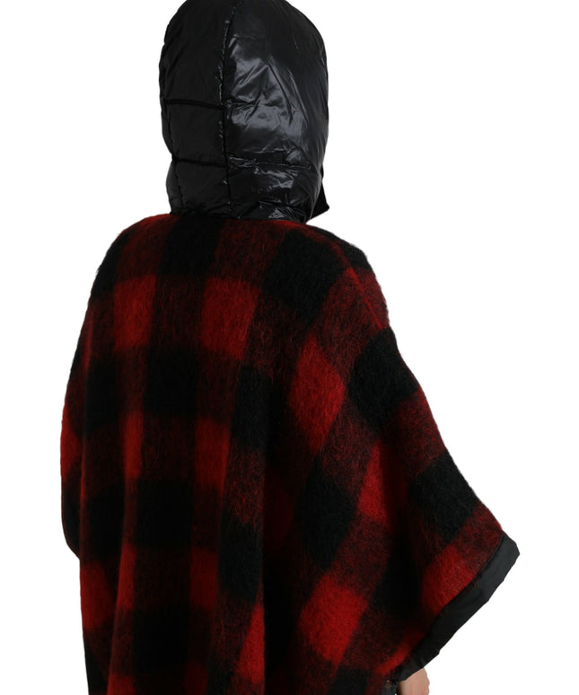 Dolce & Gabbana Black Red Buffalo Check Hooded Poncho Jacket