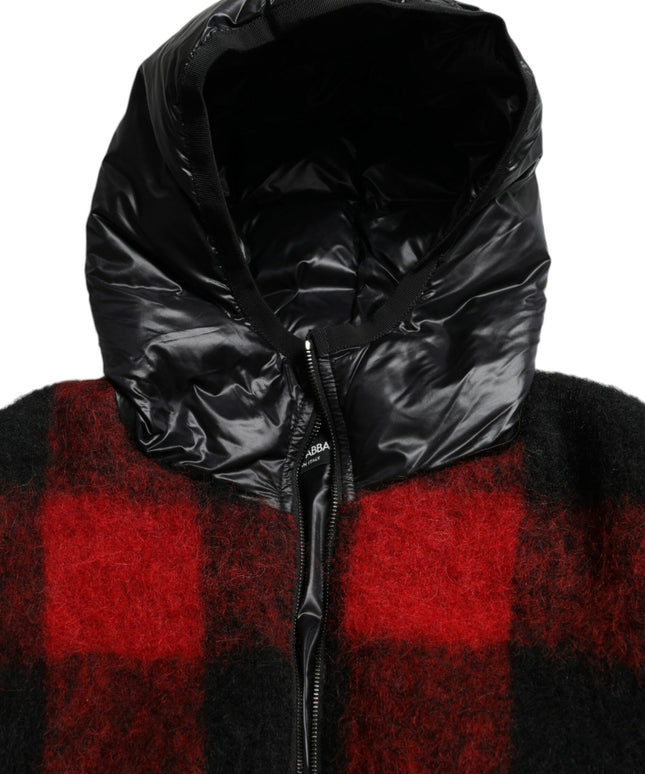 Dolce & Gabbana Black Red Buffalo Check Hooded Poncho Jacket