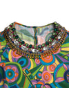 Dolce & Gabbana Multicolor Geometric Print Silk Crystals Midi Dress