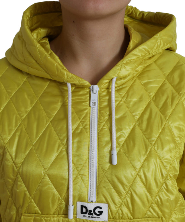 Dolce & Gabbana Yellow Nylon Quilted Hooded Pullover Jacket