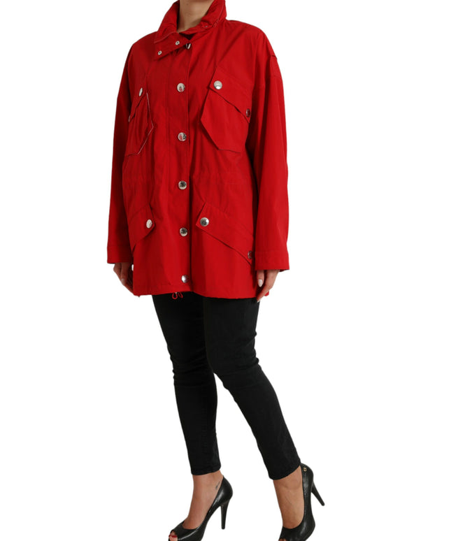 Dolce & Gabbana Red Polyester Hooded Button Rain Coat Jacket