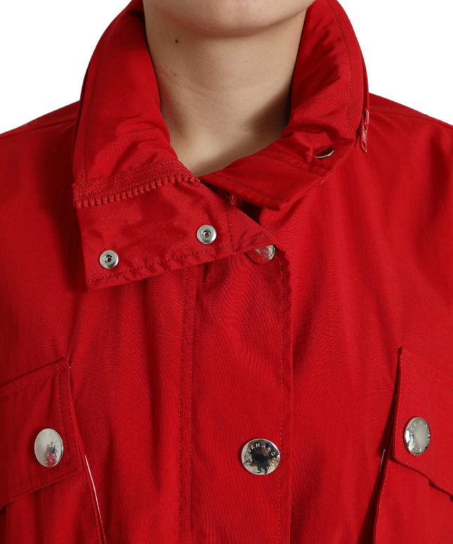 Dolce & Gabbana Red Polyester Hooded Button Rain Coat Jacket