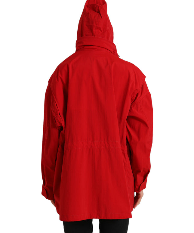 Dolce & Gabbana Red Polyester Hooded Button Rain Coat Jacket