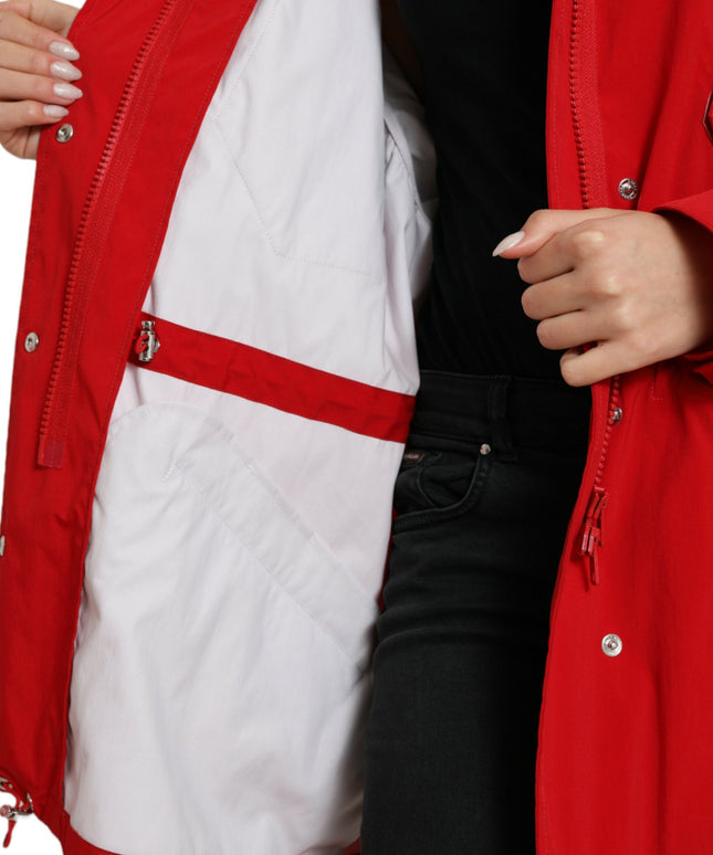 Dolce & Gabbana Red Polyester Hooded Button Rain Coat Jacket