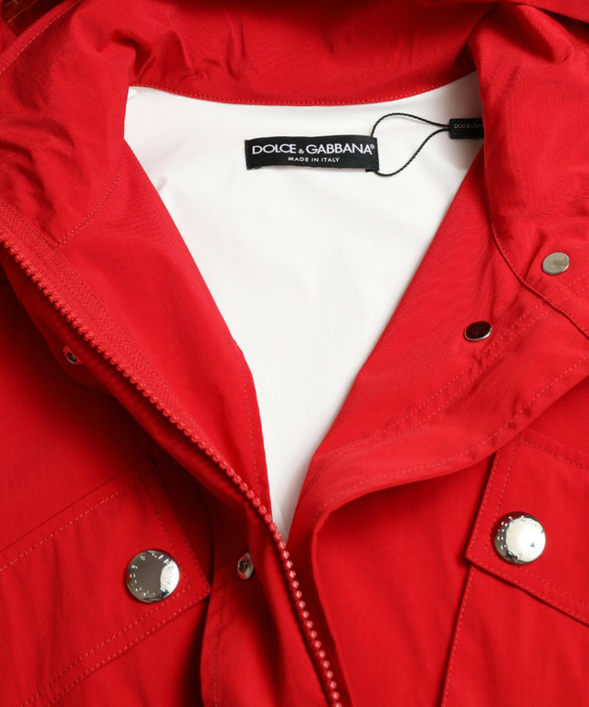 Dolce & Gabbana Red Polyester Hooded Button Rain Coat Jacket