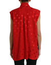 Dolce & Gabbana Red Polka Dot Sleeveless Collared Blouse Top