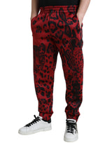 Dolce & Gabbana Red Black Leopard Stretch Jogger Pants