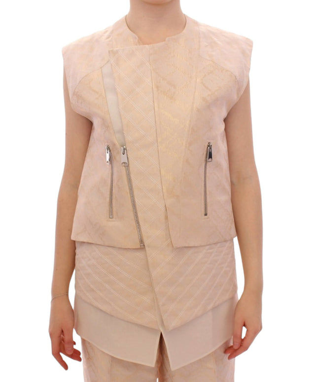 Zeyneptosun Beige brocade sleeveless jacket