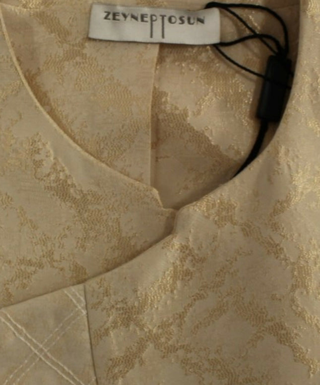 Zeyneptosun Beige brocade sleeveless jacket
