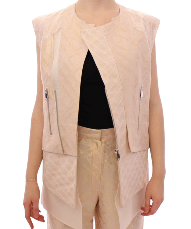 Zeyneptosun Beige brocade sleeveless jacket