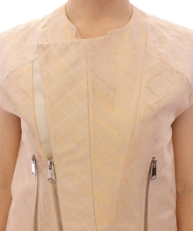Zeyneptosun Beige brocade sleeveless jacket