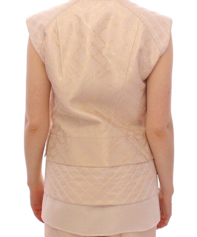 Zeyneptosun Beige brocade sleeveless jacket