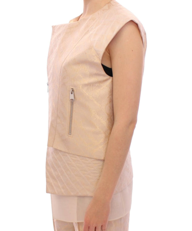 Zeyneptosun Beige brocade sleeveless jacket