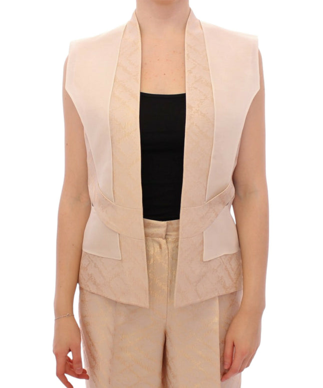 Zeyneptosun Beige brocade sleeveless jacket vest