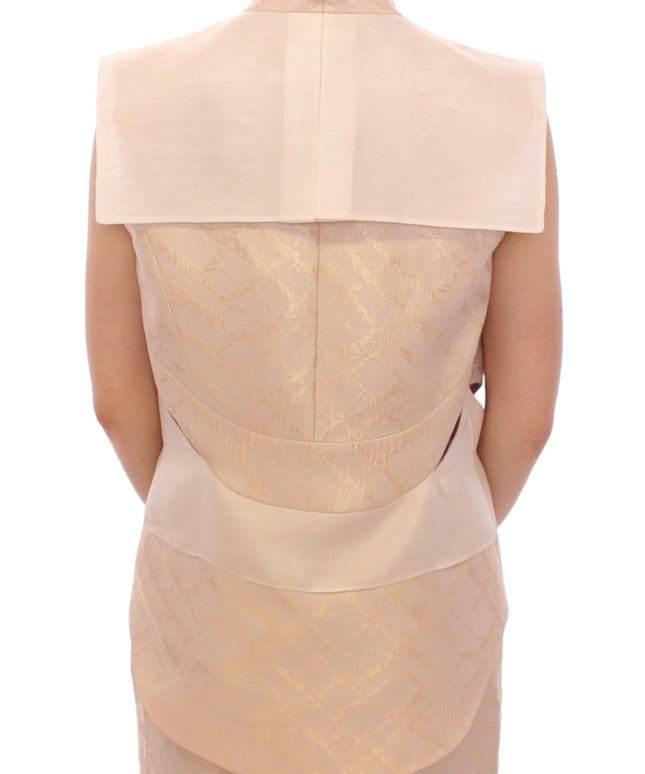 Zeyneptosun Beige brocade sleeveless jacket vest