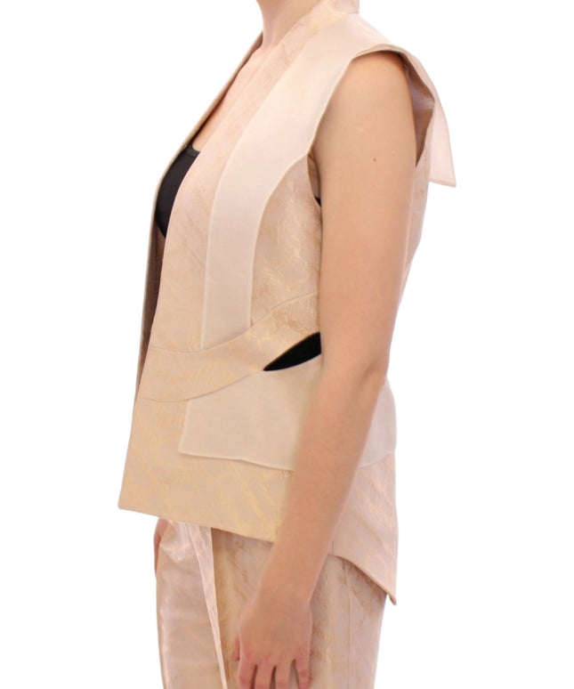 Zeyneptosun Beige brocade sleeveless jacket vest