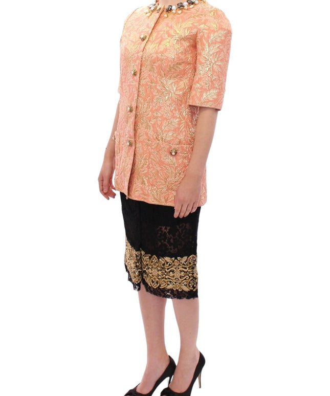 Dolce & Gabbana Pink Silk Brocade Crystal Jacket Coat
