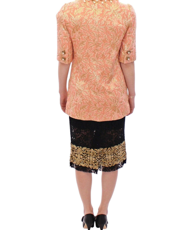 Dolce & Gabbana Pink Silk Brocade Crystal Jacket Coat