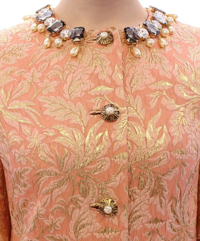 Dolce & Gabbana Pink Silk Brocade Crystal Jacket Coat