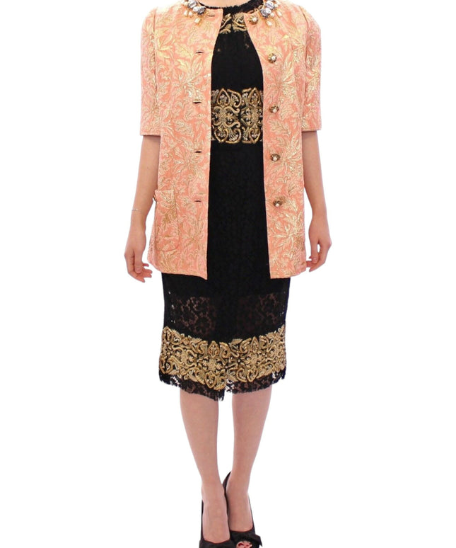 Dolce & Gabbana Pink Silk Brocade Crystal Jacket Coat