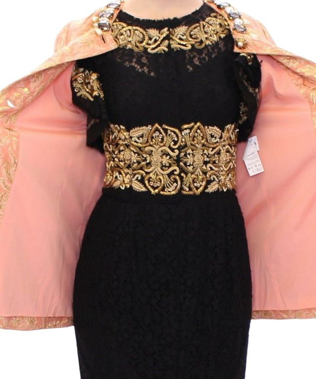 Dolce & Gabbana Pink Silk Brocade Crystal Jacket Coat