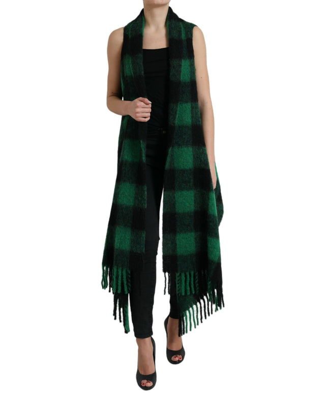 Dolce & Gabbana Black Green Buffalo Check Poncho Coat Jacket