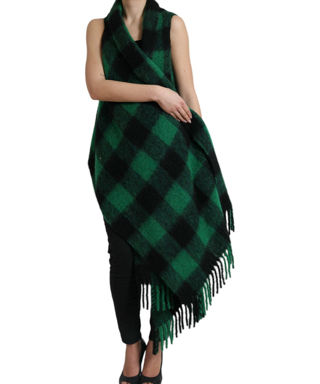 Dolce & Gabbana Black Green Buffalo Check Poncho Coat Jacket