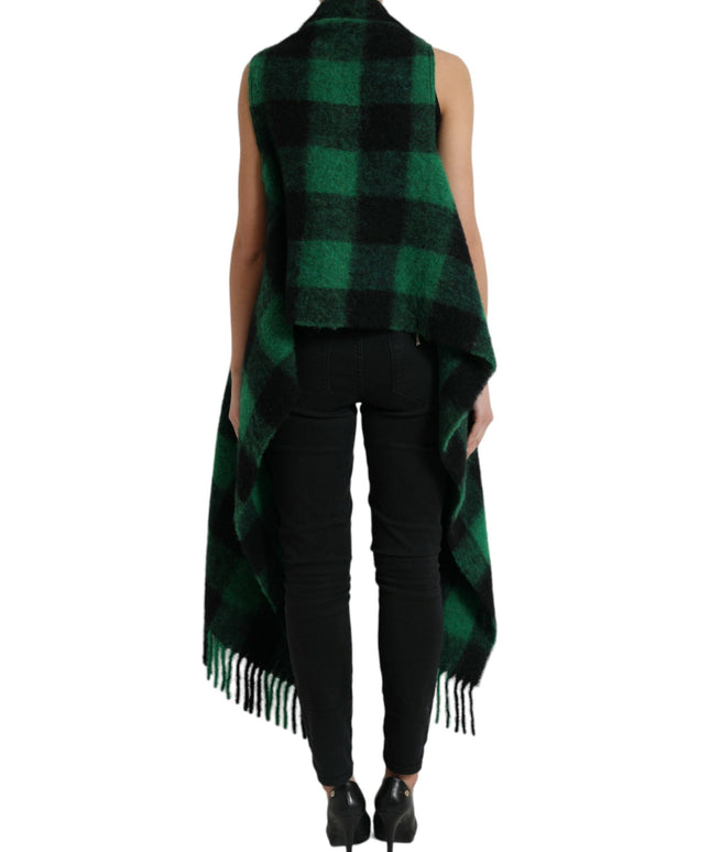 Dolce & Gabbana Black Green Buffalo Check Poncho Coat Jacket