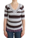Ermanno Scervino Striped Lace V-Neck Short Sleeve Top Sweater