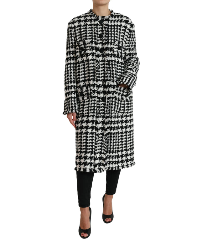 Dolce & Gabbana Black White Houndstooth Trench Coat Jacket