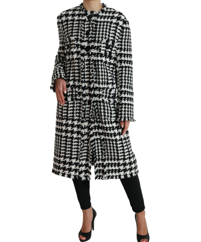Dolce & Gabbana Black White Houndstooth Trench Coat Jacket