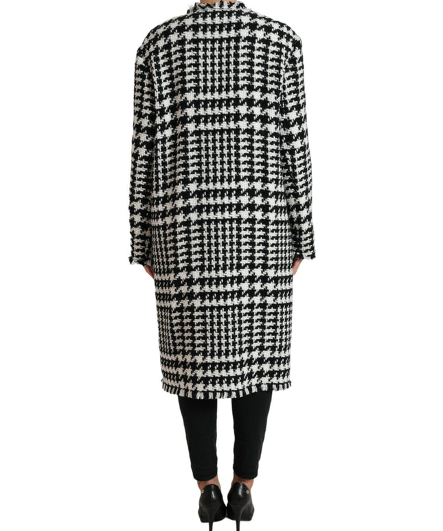 Dolce & Gabbana Black White Houndstooth Trench Coat Jacket