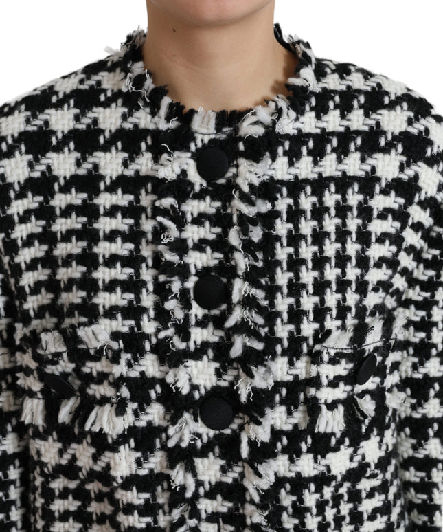 Dolce & Gabbana Black White Houndstooth Trench Coat Jacket