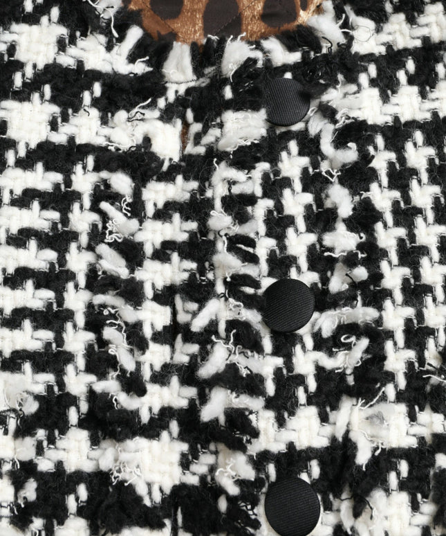 Dolce & Gabbana Black White Houndstooth Trench Coat Jacket